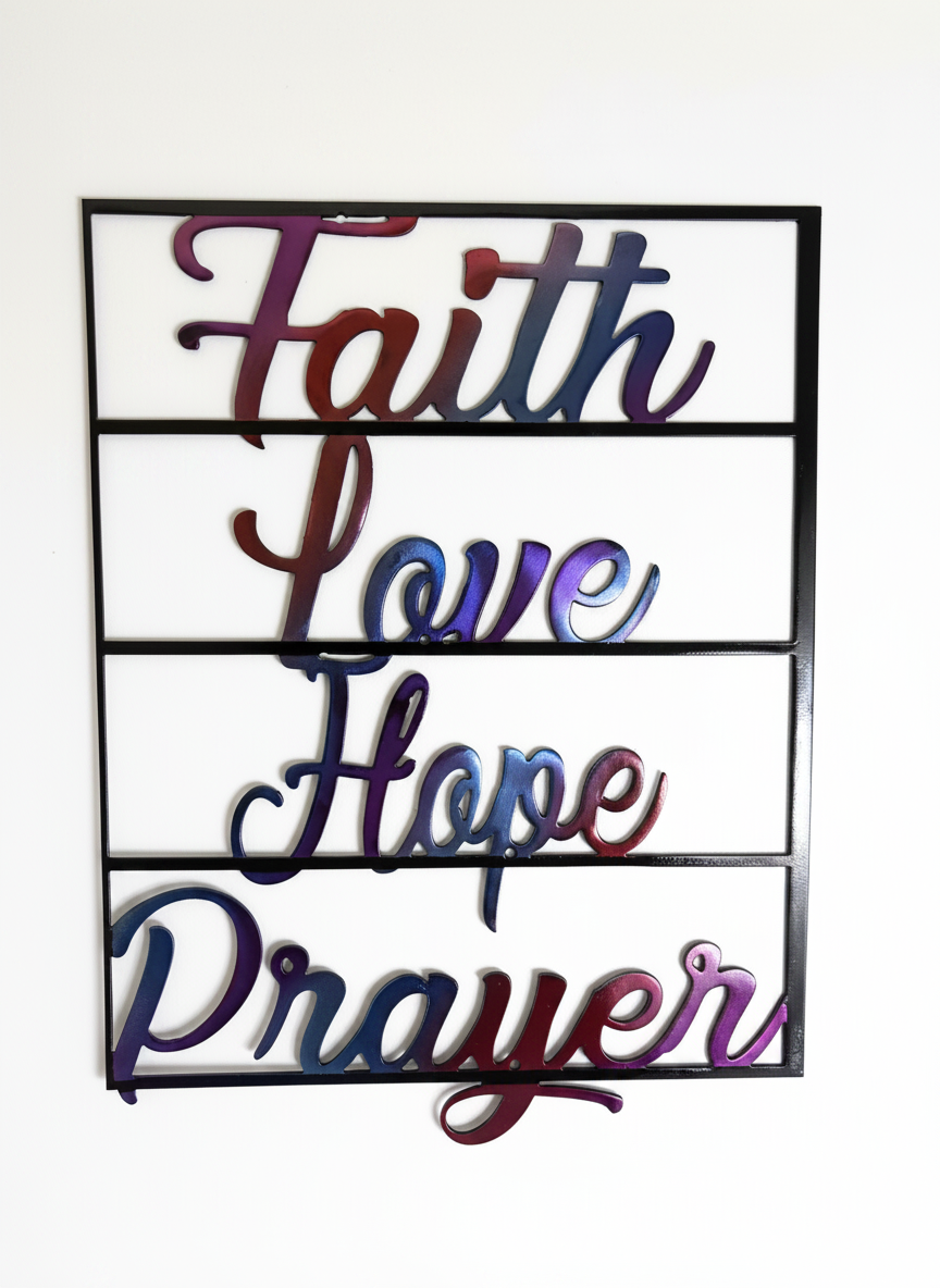 "Iridescent Faith · Love · Hope · Prayer" Metal Wall Art