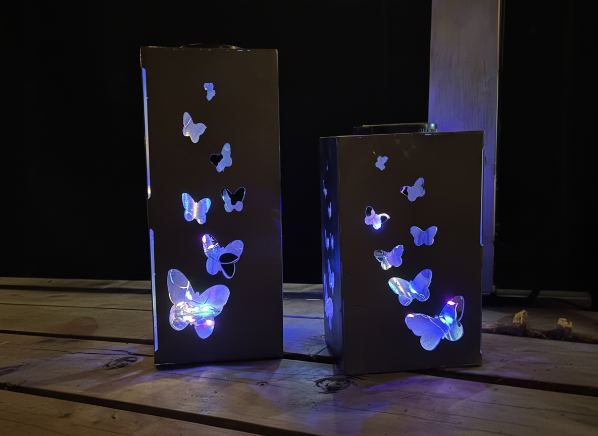 Twilight Butterflies — Solar‑Powered Lighted Garden Columns (Set of 2)
